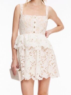 Self Portrait Lace Peplum Mini Dress in Ivory size 0